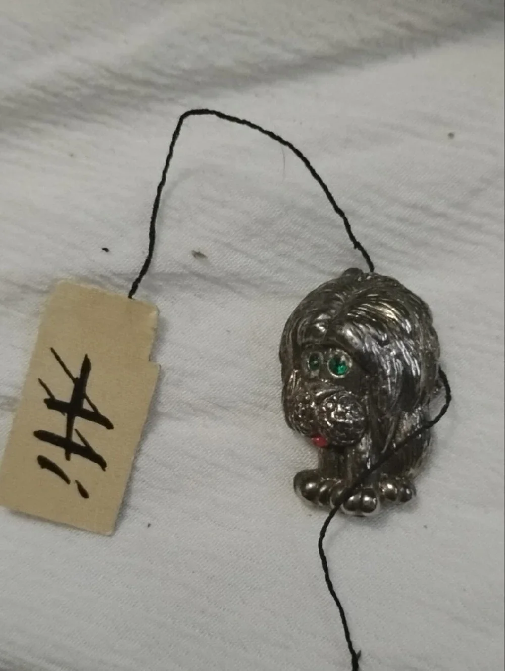 H&M Silver Dog Brooch with Green Eyes and Red Tongue